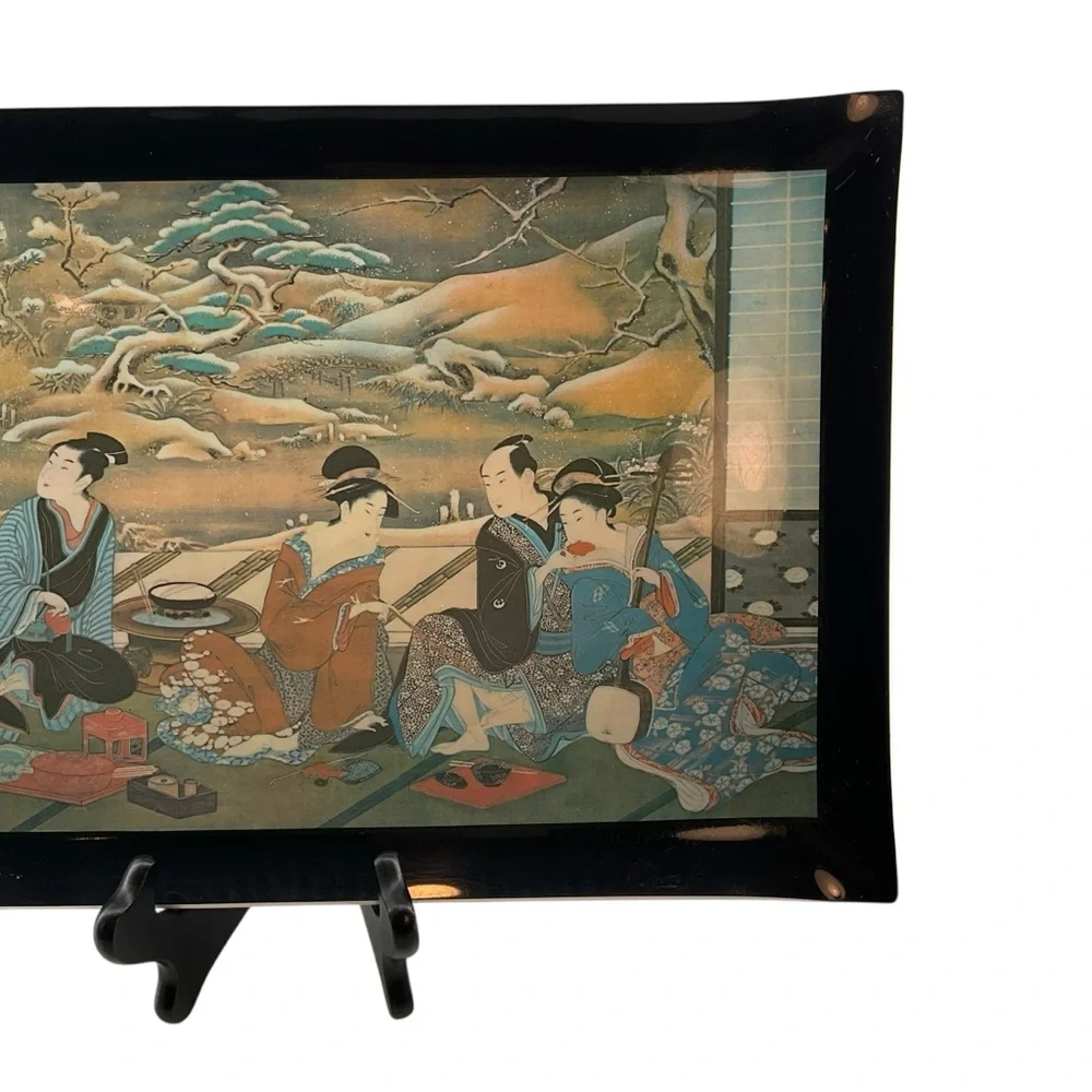 VINTAGE SOHO Inc. UTAGAWA TOYOHARU Rectangle Tray A Winter Party Curled Edges